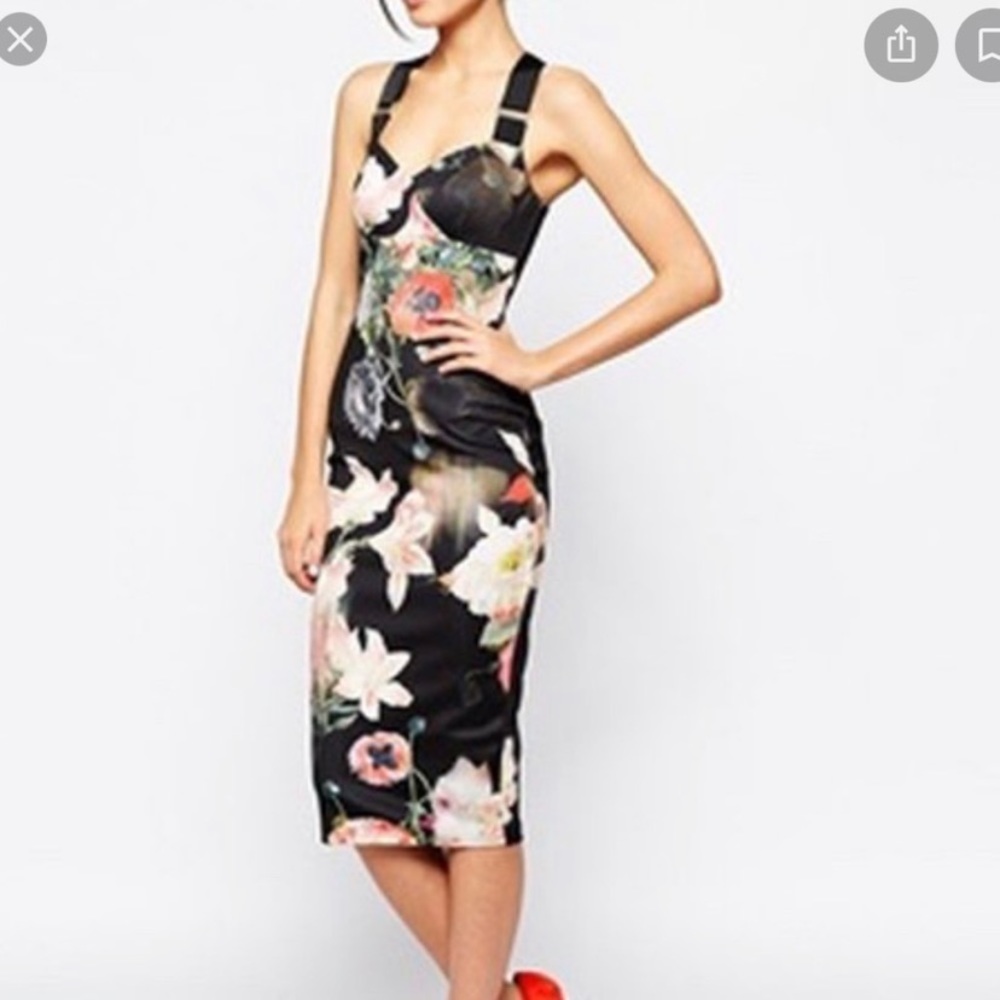 Ted Baker London black floral body-con dress
